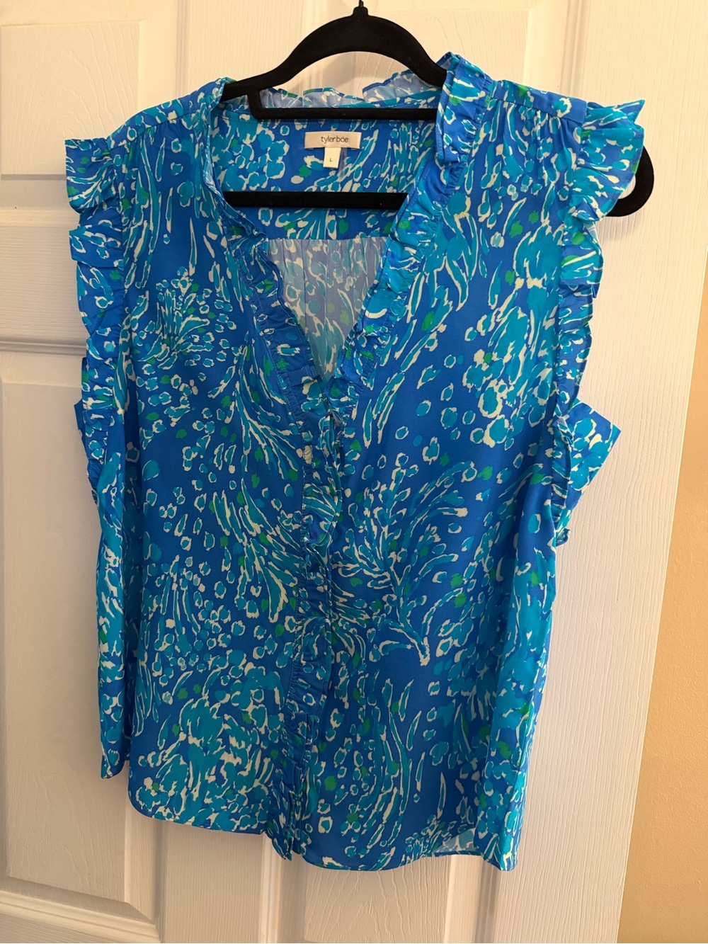 Tyler Boe Blue & Aqua Print Ruffle V-Neck Camisole